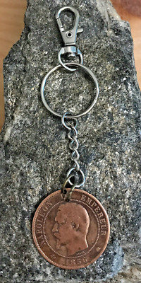 1856 France 5 Centimes COIN KEYCHAIN French Antique Napoleon III. Great Gift!  