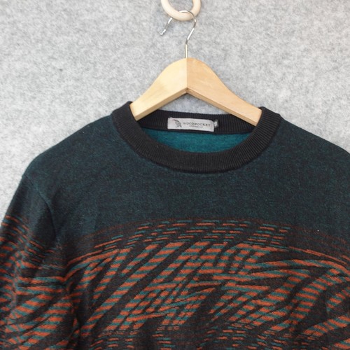 Abstract Wool Sweater Boys 5 XS Forest Green WOODPOCKET Pullover Oversized JAPAN - Picture 3 of 9