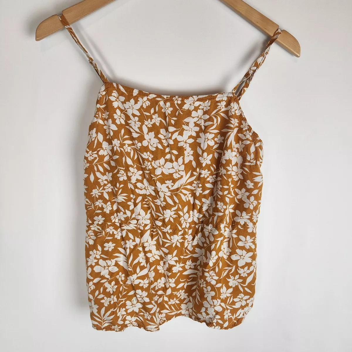 Old Navy Yellow Floral Tank Top Womens Small White Sleeveless