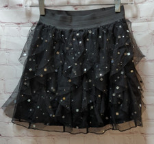 Girl's 14/16 Monster High costume skirt skort black tulle silver square sequins