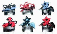 Flower Feather Women Fancy Party Hair Side Comb Bun Pick Vintage Made in France