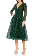 Mac Duggal Emerald Green Bead & Sequin Tulle Fit & Flare Midi Dress Size 10 $698