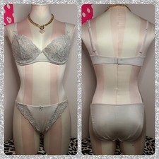 New Vintage Victoria's Secret Desire Embroidered Bra/ Panty Set 34C/sm - Silver