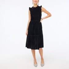 J Crew Factory Black Velvet Tiered Midi Dress Size 4 New