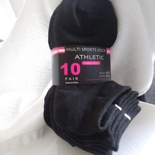 10 Pair Women Low Cut Ankle/Quarter Crew Multi Sports Black Socks SZ 9-11