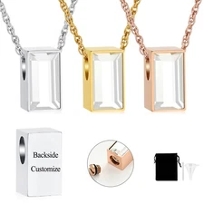 Glass Cube Urn Pendant Memory Necklace Cremation Ashes Liquid Memorial Jewelry