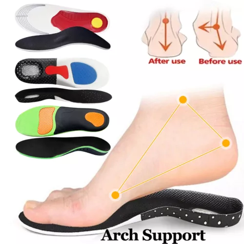 Pair High Arch Support Orthotic Shoe Insoles Inserts Flat Feet Plantar Fasciitis - Picture 1 of 25