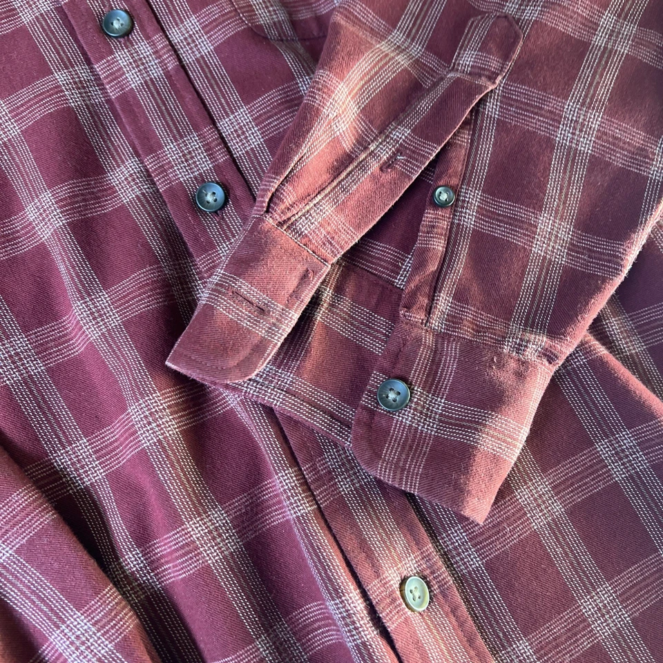 Savile Row Mens Shirt Maroon Plaid Button Up Collar Long Sleeve - Image 3 of 4