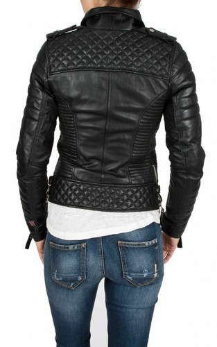 Handmade women Lambskin Leather Jacket Quilted Hooded