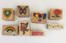 FLOWERS, HEARTS,etc MINI LOT 8 wood RUBBER STAMPS