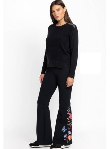 New Johnny Was Embroidered Cotton Flare Pants, Leggings, Size L - Picture 3 of 8