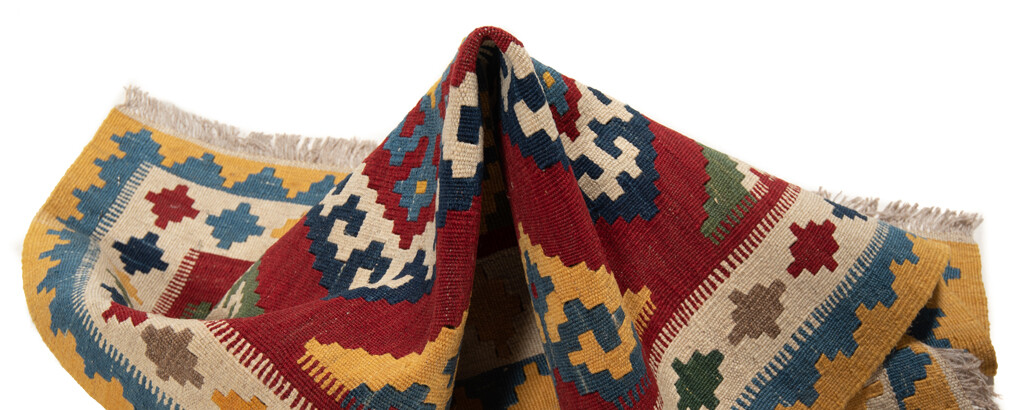Tapis Kilim Persan Tissé à La Main 231x159 Cm - Laine Rouge - Style Nomade Oriental