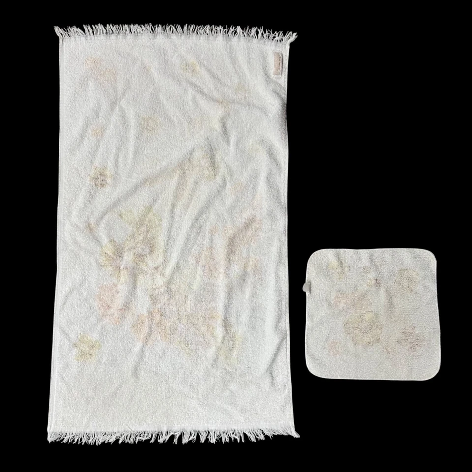 Juego de toallas de baño florales vintage años 70 Dundee EE. UU. flores amarillas naranjas Foto 3 de 4