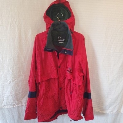 Vintage HEAD Exploration Jacket Mens Lg Red Hooded Vented Rain Parka Hiking Ski