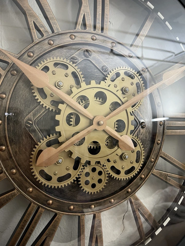 Vintage Style Moving Gear Wall Clock Roman Numeral Steampunk 20” New  - Image 3 of 4