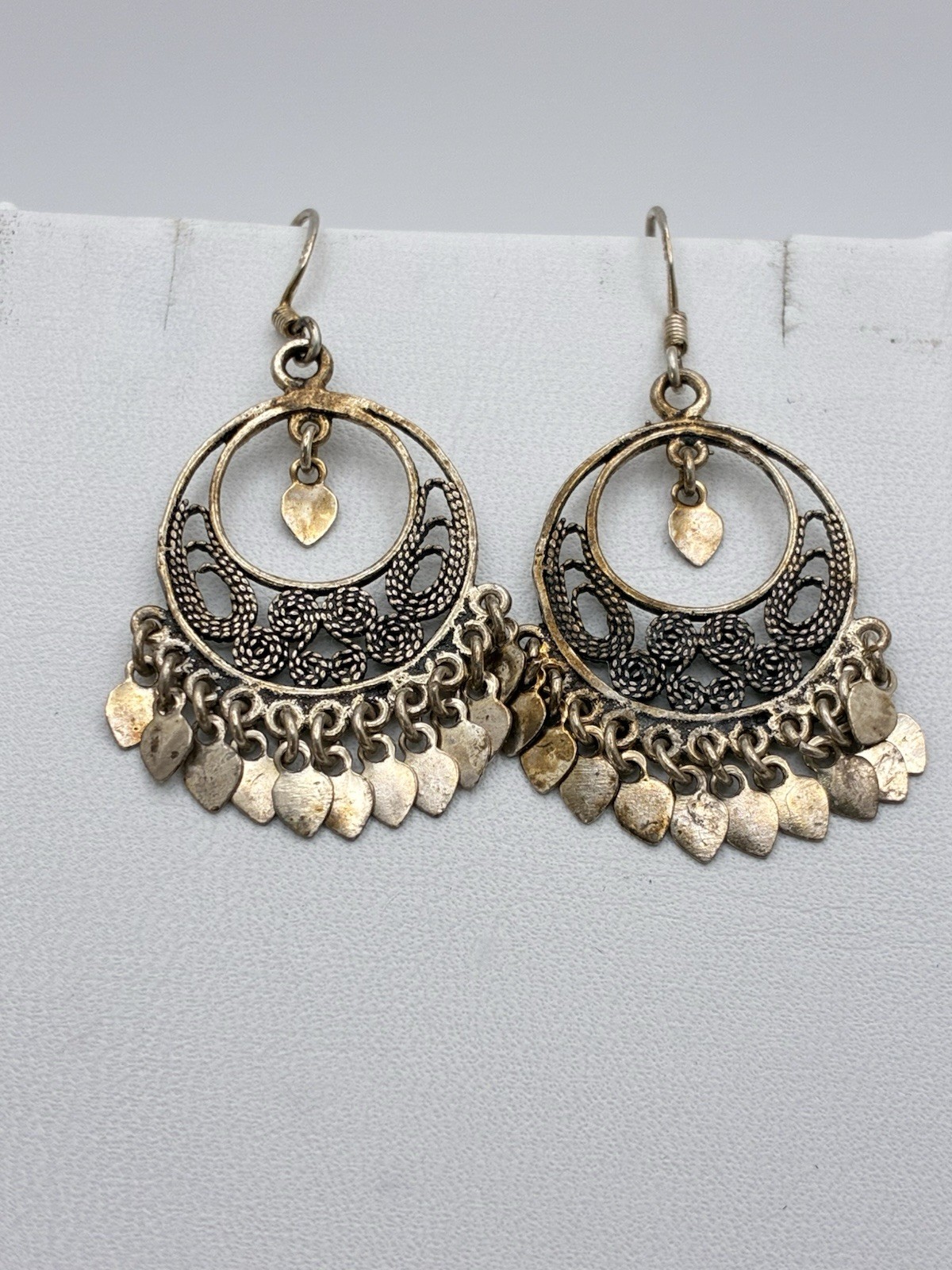Boho Circle Dangle Working 925 Silver Cut Out VTG… - image 5