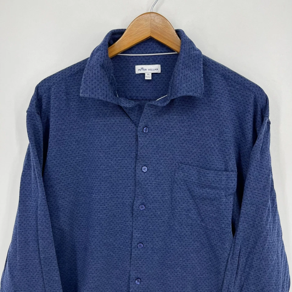 Peter Millar Long Sleeve Button Shirt Men's XL Blue Geometric Print Pocket - Image 2 of 4