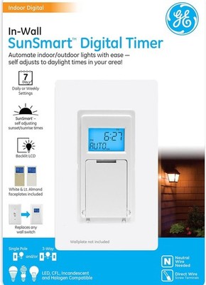 GE Sunsmart Digital In-Wall Timer - Daily ON/OFF Times, Programmable Settings