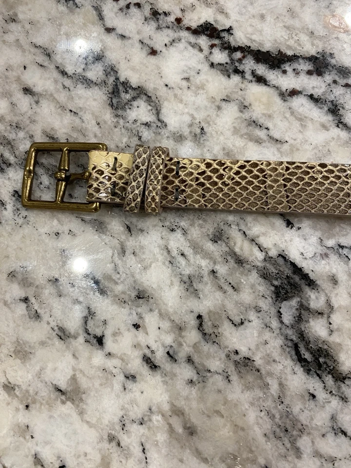 J. Cinturón Crew Piel de Serpiente Cuero Genuino Marrón Tostado Hebilla de Latón Pequeño Foto 4 de 4