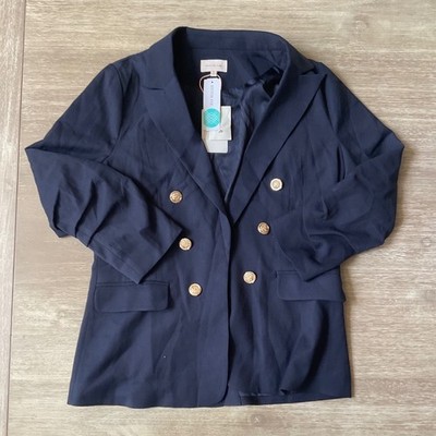 Skies Are Blue Elie Button Blazer Navy Size Medium New With Tags