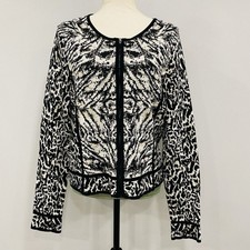 CHICO  S 2 Zip-Up Black White Jacquard Blazer Jacket Animal Southwestern Aztec L