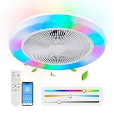 RGB Ceiling Fan 6 Speed with LED Light,APP Remote Control,for Bedroom 50CM