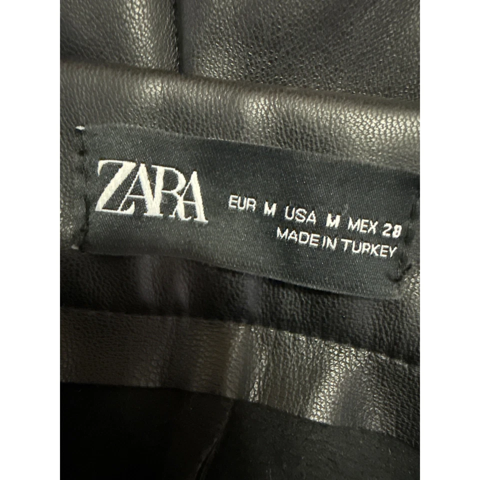 Zara Black Faux Vegan Leather Skinny High Waist Split Hem Trousers Pants Size M - Image 4 of 4