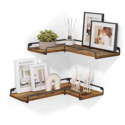 VASAGLE Corner Shelf Wall Mount Set of 2, Floating Shelves, Small Wall Shelf for