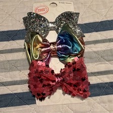 Wonder Nation 3 Multicolor Hair Bows for Girls Glitter Sequin Colorful Party