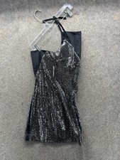 Just Cavalli Dress Womens 36 Black Sequin Halter Bodycon Short Mini Cocktail