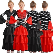 Girls Maxi Ballroom Costume Flamenco Dress Dance Dancewear Mexican Festival