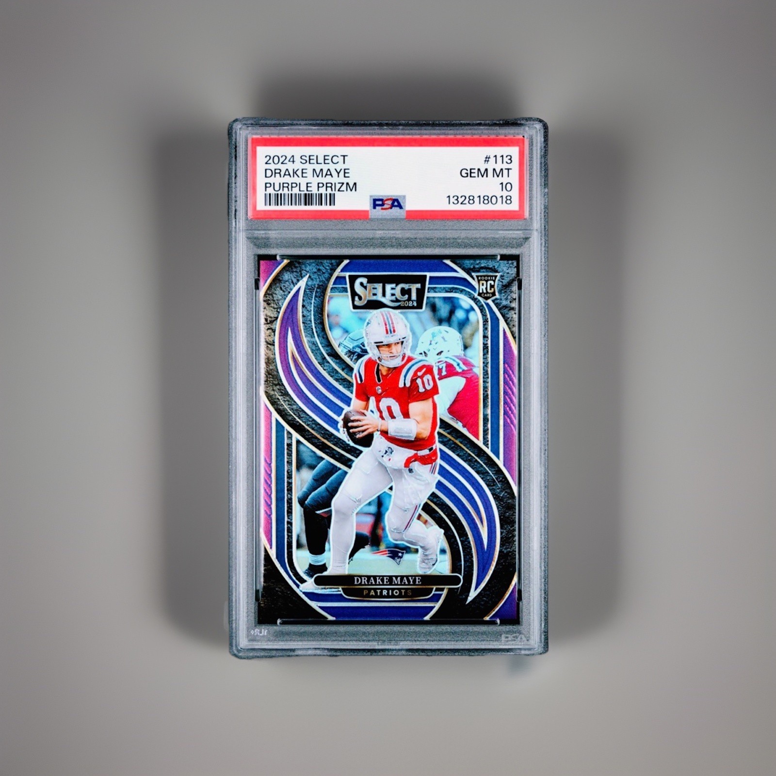 2024 Panini Select DRAKE MAYE ROOKIE PREMIER PURPLE PRIZM RC /75 Patriots PSA 10