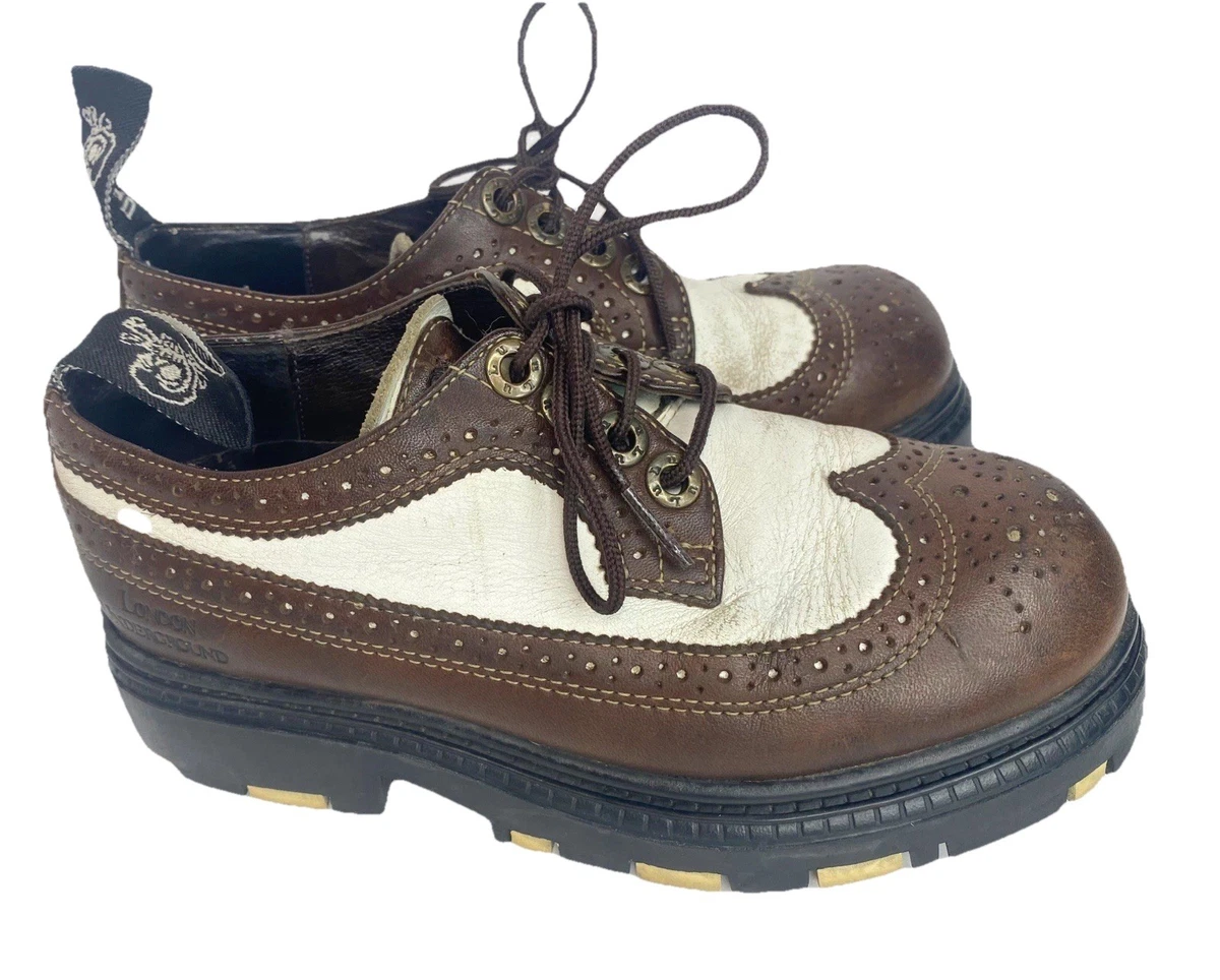 Vintage Y2K London Underground Brown Leather Square Toe Oxfords Men\'s Size 8 Vintage Camel Leather Square Toe Oxfords, Y2K Lace up Dress  main image 2