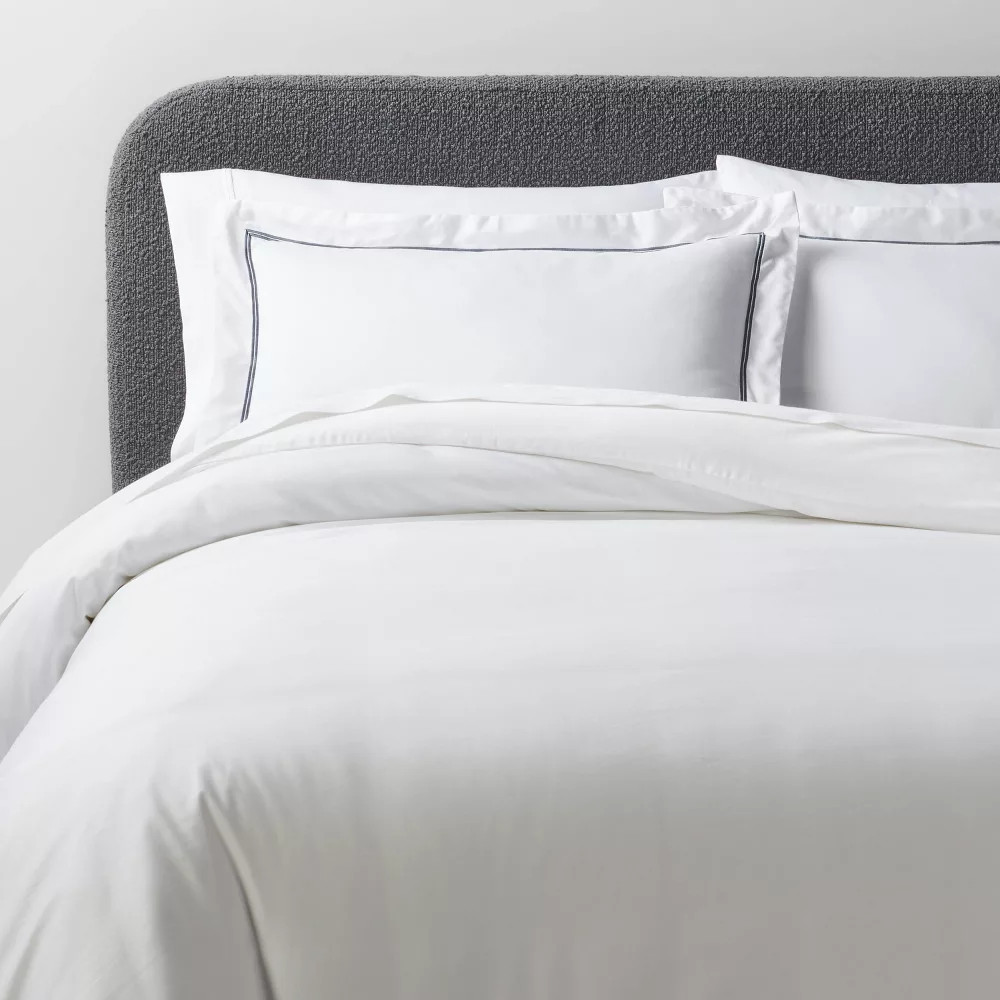 3шт пододеяльник с вышитой каймой Full/Queen Luxe и бутафорский комплект белого/темно-бирюзового цвета