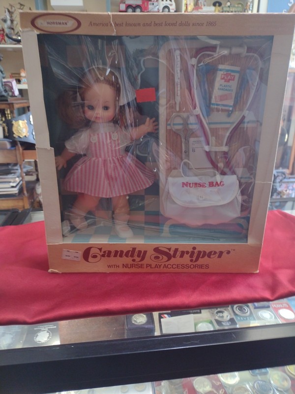 Vintage 1969 Horsman Candy Striper Nurse Doll Orig. Clothes w/Box & Accessories