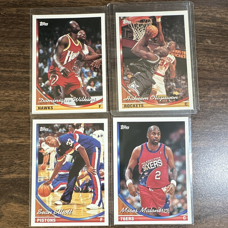 Topps 1991-92 NBA 4-Card Lot Wilkins/Olajuwon/Elliott/Malone #399 #358