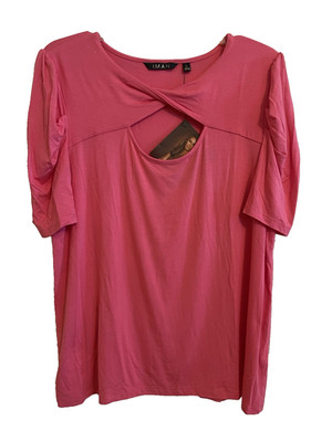 IMAN Global Chic Women's Size Large  Criss-Cross Neckline Top Pink NEW