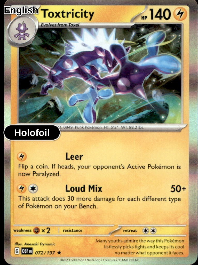 Holo Toxtricity - 072/197 - Obsidian Flames NM