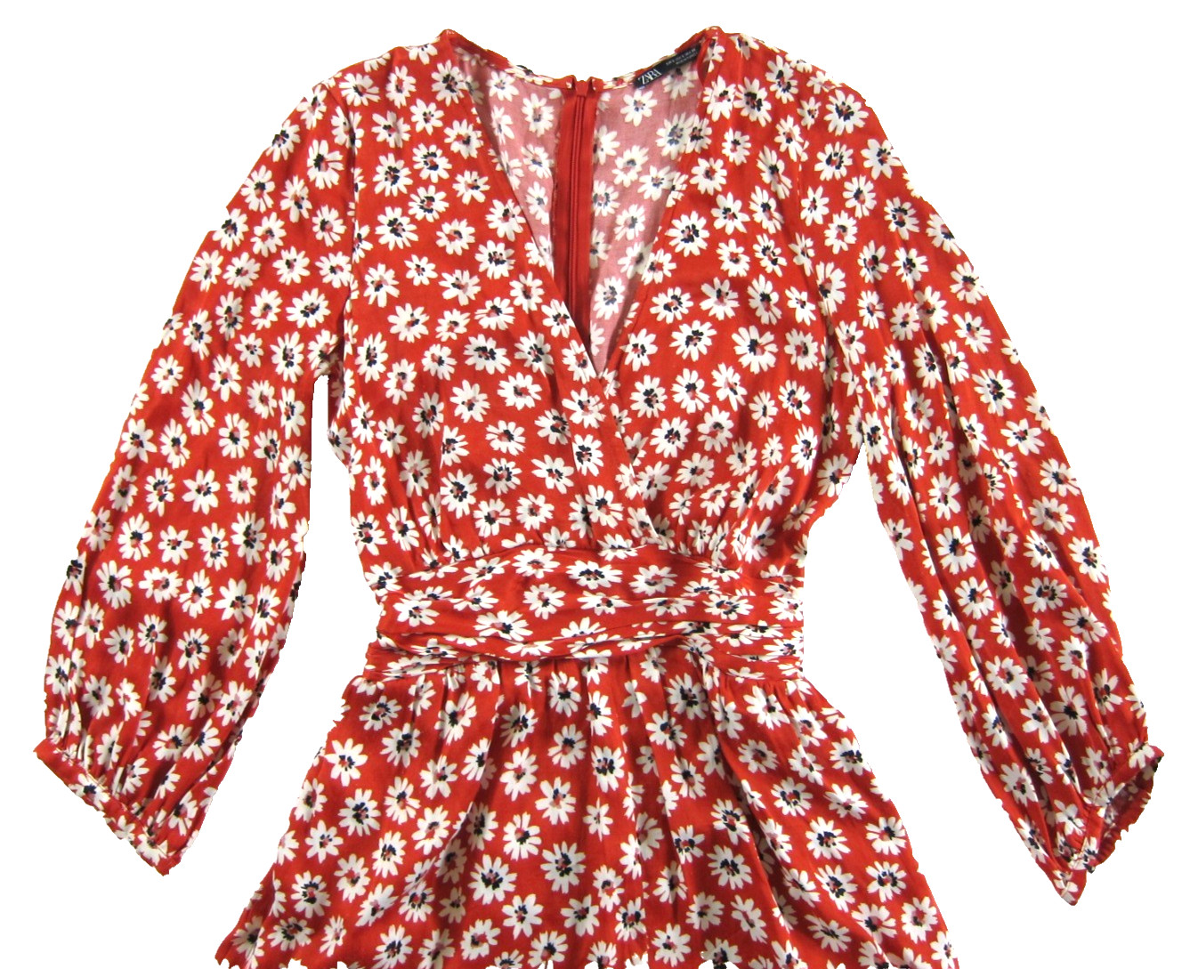 ZARA Red White Black Floral 100% Rayon Long Sleeve Pocket  Shorts Romper Women S thumbnail 3