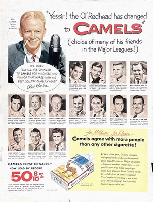 Camels Cigarettes Red Barber & MLB Players Tobacco Endorsements Vtg Mag Print Ad