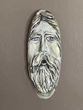 Unique Man’s Head Made Of Wood & Polymer Clay, Signed