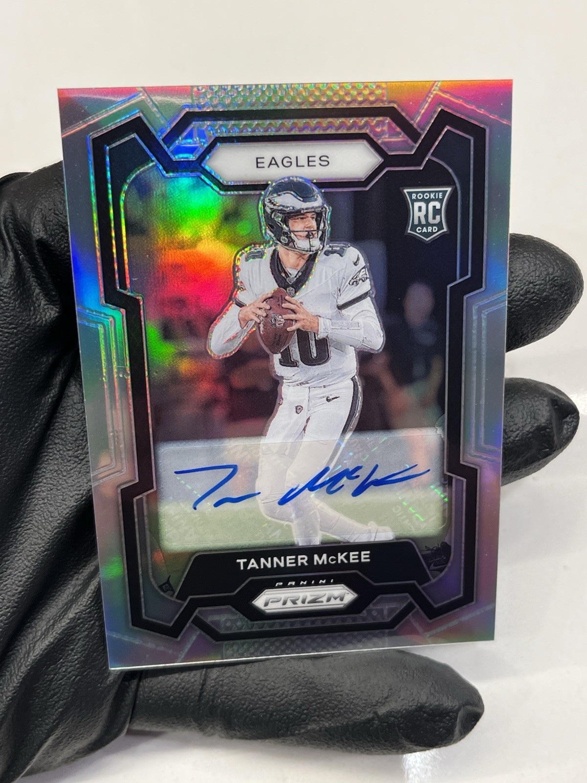 2023 Tanner McKee Panini Prizm Silver Auto #383 Rookie Eagles QB RC #1