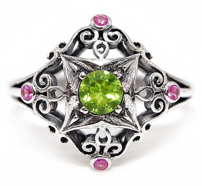 1CT  Peridot 925 Sterling Silver Filigree Ring Sz 8 PC9-1