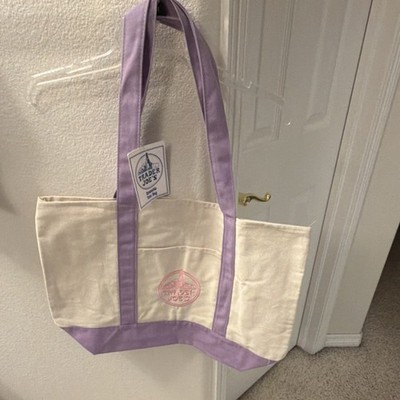Trader Joe's Foldable Canvas Tote Bag Beige Purple