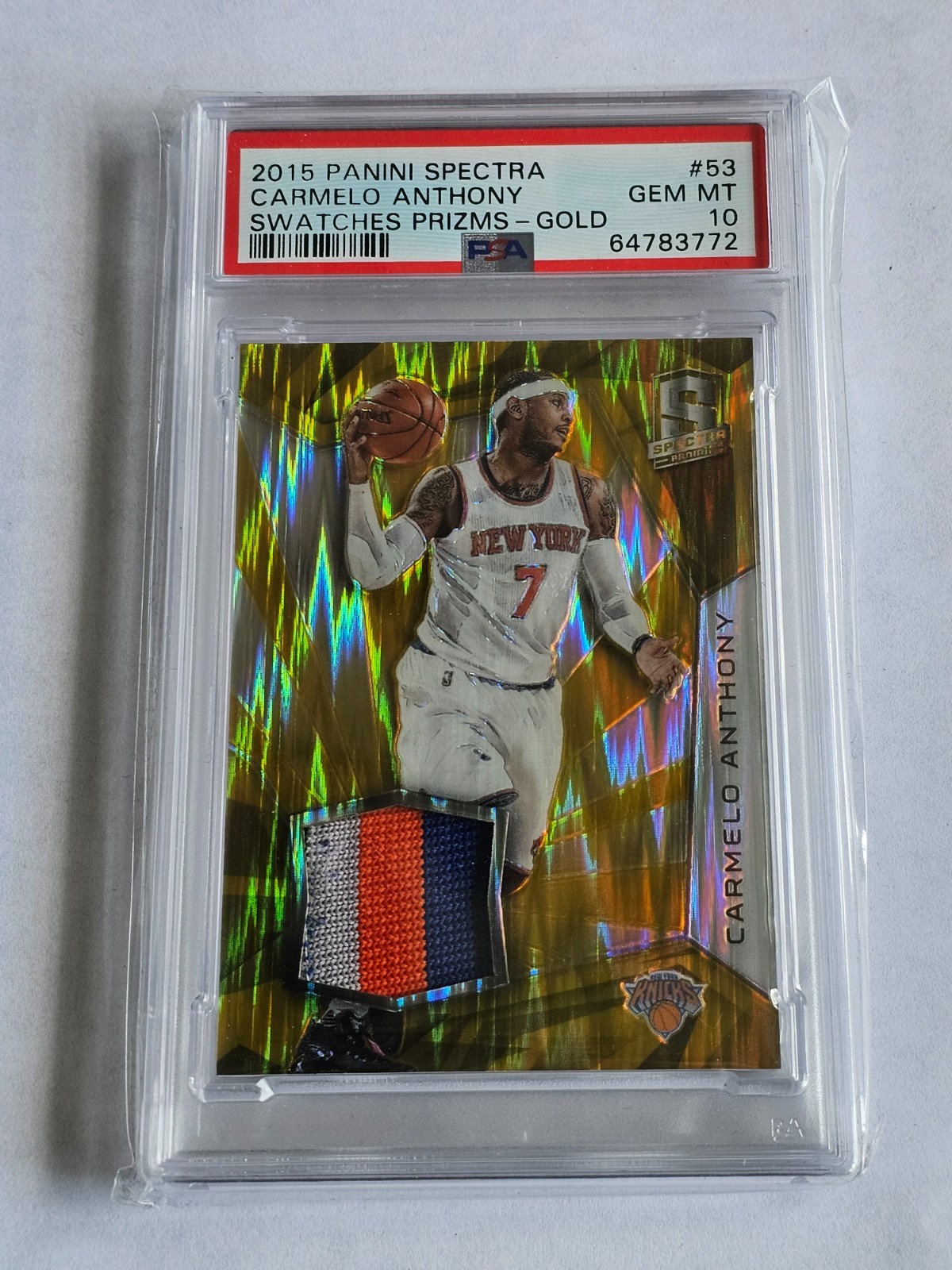 Carmelo Anthony 2015 Panini Spectra Swatches Prizm Gold #53 /10 PSA 10 - POP 1!