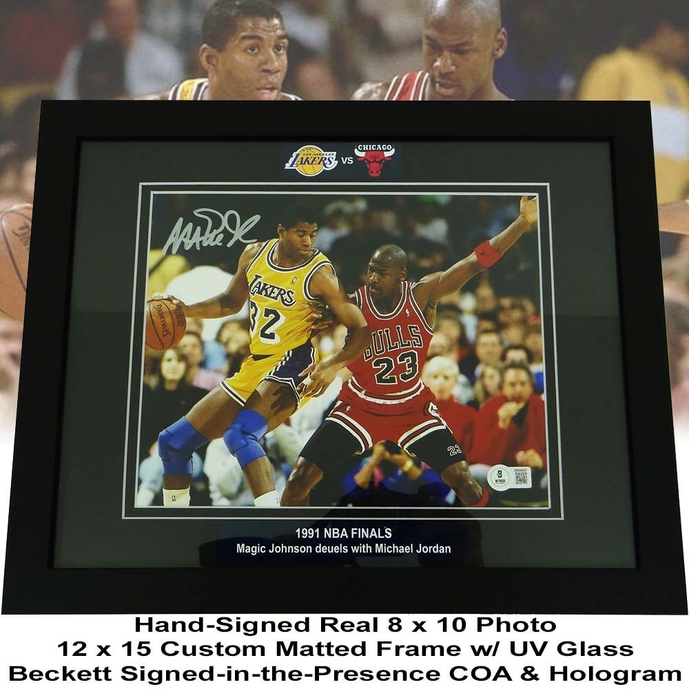 Magic Johnson Signed Photo with Michael Jordan in 12x15 Custom