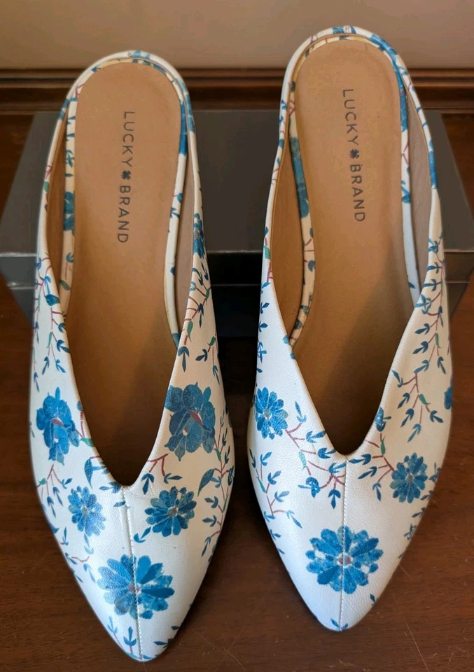 Mulas Lucky Brand Barbora Cuero Punta Toboganes Talla 10 Floral Núcleo de Casa Foto 4 de 4