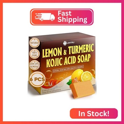 LaVitali, Premium 6 Bars Kojic Acid Soat with Lemon Turmeric, Natural soap, Hand