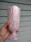 STUNNING VTG FENTON Pink Opalescent "WILD ROSE" Bow Knot Handkerchief Vase 8"