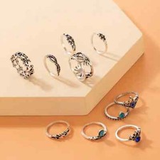 11 PC Silver-Tone Stackable Assorted Sizes Midi Boho Ring Set New 7990